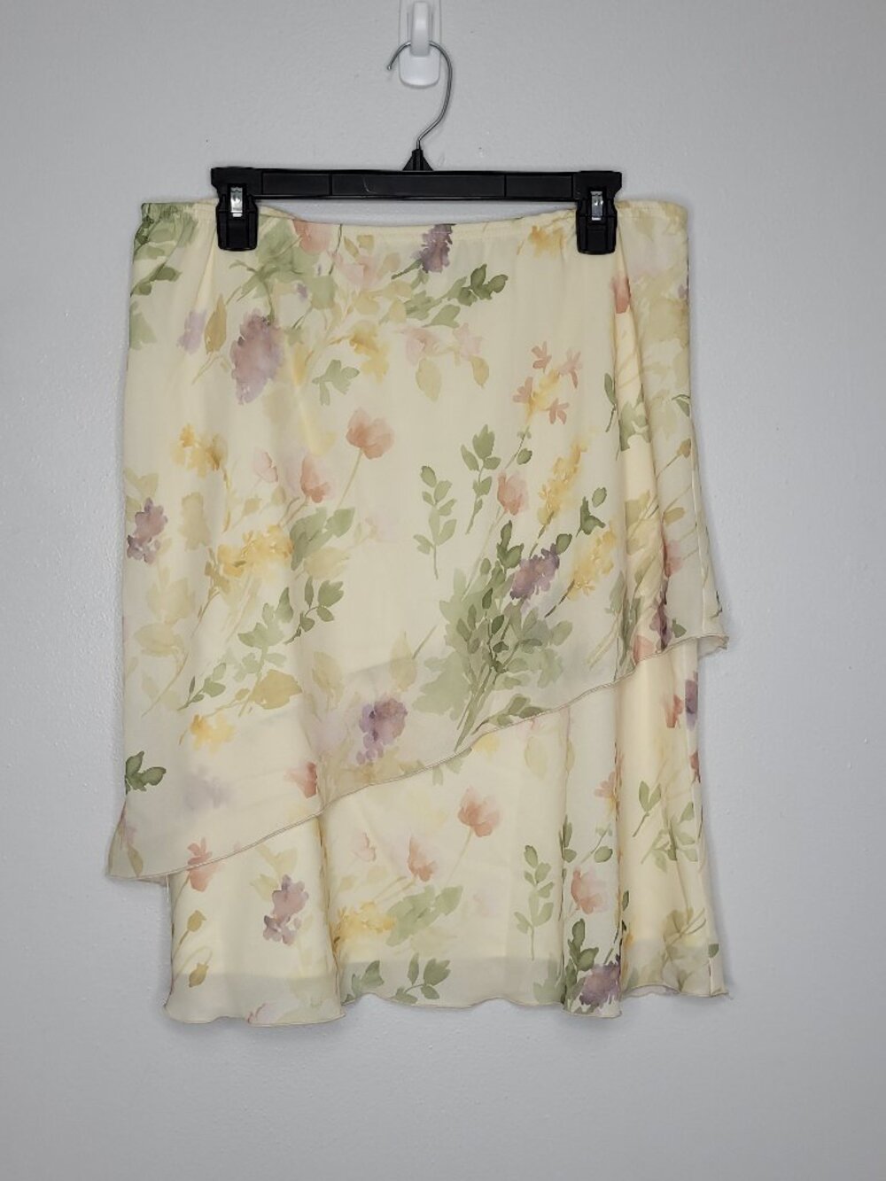 R&M Richards Pastel Watercolor Floral Asymmetric Tiered Cottage skirt size 14p